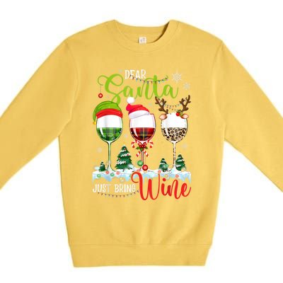 Dear Santa Just Bring Wine Reindeer Dasher Dancer Prancer Gift Premium Crewneck Sweatshirt