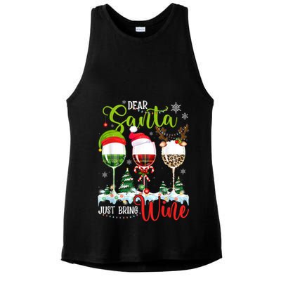 Dear Santa Just Bring Wine Reindeer Dasher Dancer Prancer Gift Ladies PosiCharge Tri-Blend Wicking Tank