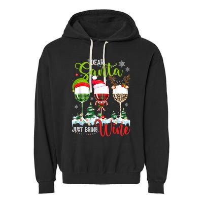 Dear Santa Just Bring Wine Reindeer Dasher Dancer Prancer Gift Garment-Dyed Fleece Hoodie