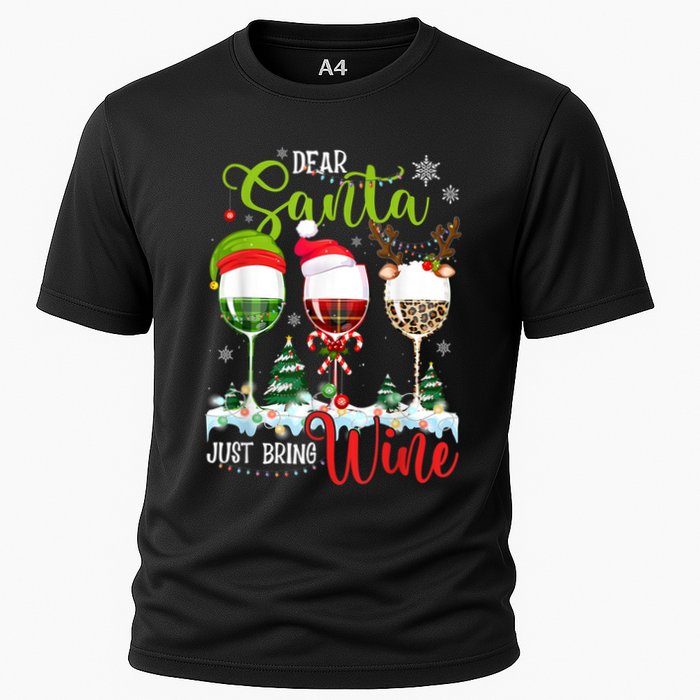 Dear Santa Just Bring Wine Reindeer Dasher Dancer Prancer Gift Cooling Performance Crew T-Shirt