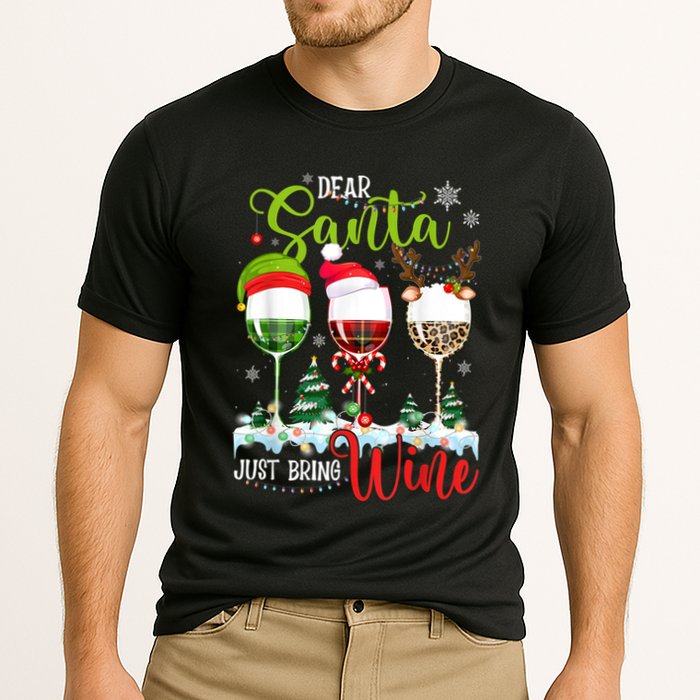 Dear Santa Just Bring Wine Reindeer Dasher Dancer Prancer Gift Cooling Performance Crew T-Shirt