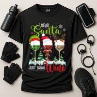 Dear Santa Just Bring Wine Reindeer Dasher Dancer Prancer Gift Cooling Performance Crew T-Shirt