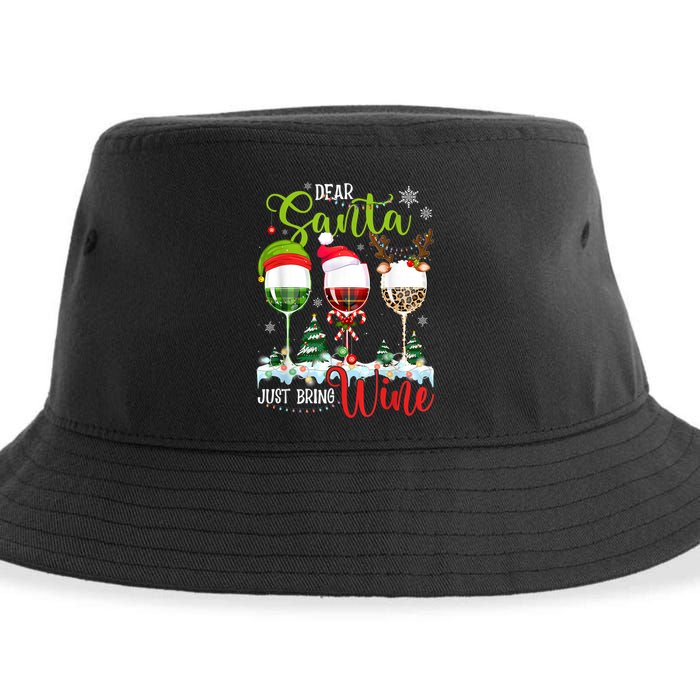 Dear Santa Just Bring Wine Reindeer Dasher Dancer Prancer Gift Sustainable Bucket Hat