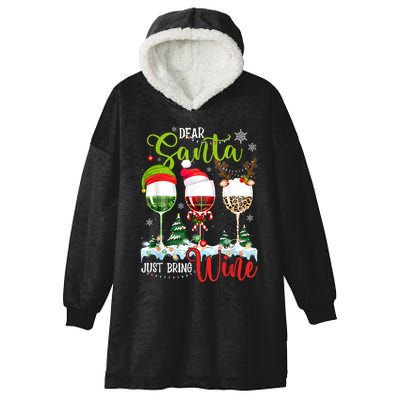 Dear Santa Just Bring Wine Reindeer Dasher Dancer Prancer Gift Hooded Wearable Blanket