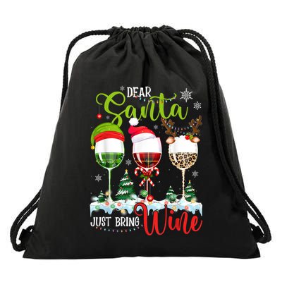 Dear Santa Just Bring Wine Reindeer Dasher Dancer Prancer Gift Drawstring Bag