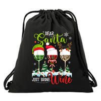 Dear Santa Just Bring Wine Reindeer Dasher Dancer Prancer Gift Drawstring Bag