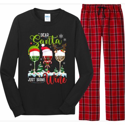 Dear Santa Just Bring Wine Reindeer Dasher Dancer Prancer Gift Long Sleeve Pajama Set