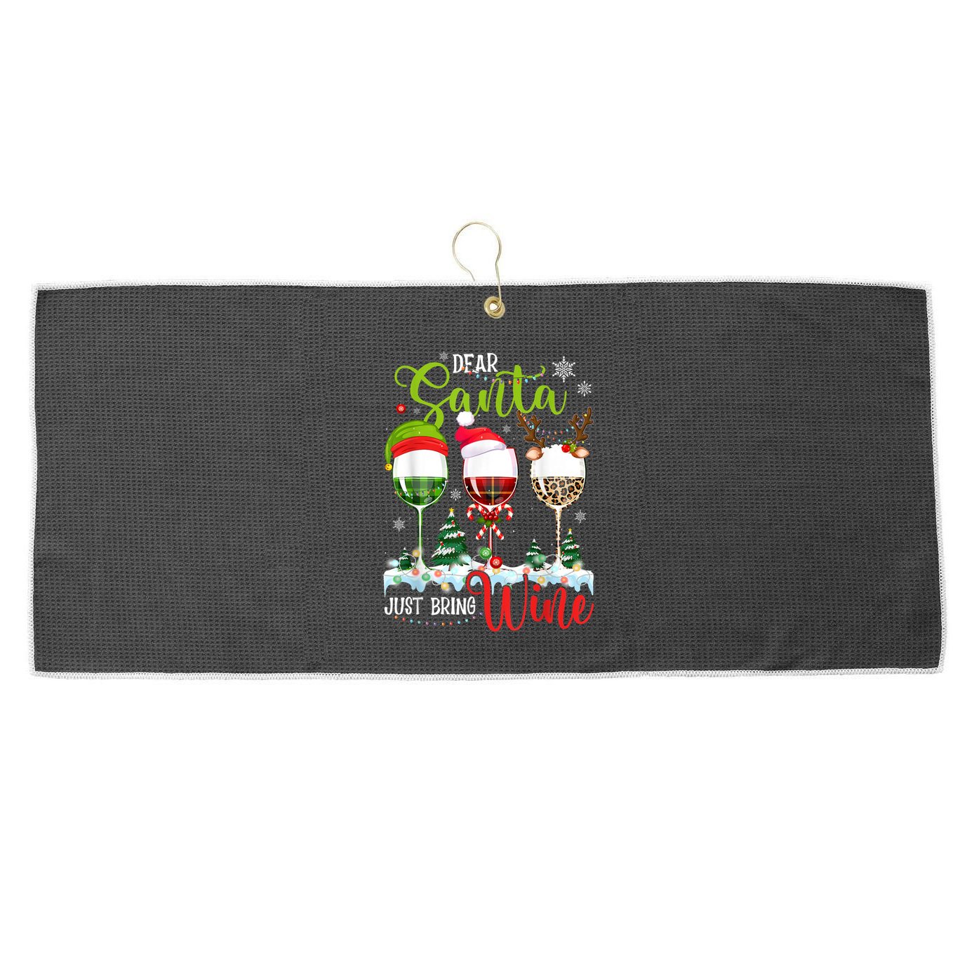 Dear Santa Just Bring Wine Reindeer Dasher Dancer Prancer Gift Large Microfiber Waffle Golf Towel