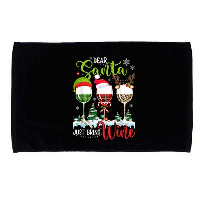 Dear Santa Just Bring Wine Reindeer Dasher Dancer Prancer Gift Microfiber Hand Towel