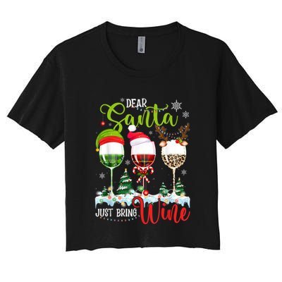 Dear Santa Just Bring Wine Reindeer Dasher Dancer Prancer Gift Crop Top