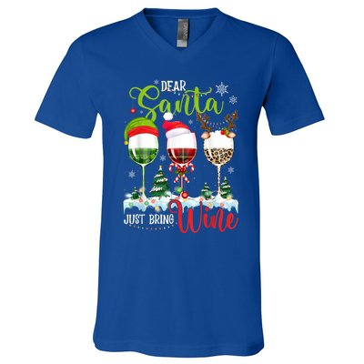 Dear Santa Just Bring Wine Reindeer Dasher Dancer Prancer Gift V-Neck T-Shirt