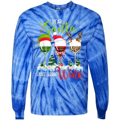 Dear Santa Just Bring Wine Reindeer Dasher Dancer Prancer Gift Tie-Dye Long Sleeve Shirt