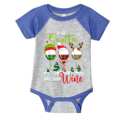 Dear Santa Just Bring Wine Reindeer Dasher Dancer Prancer Gift Infant Baby Jersey Bodysuit