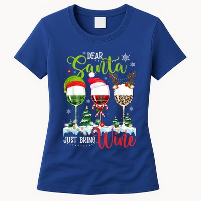 Dear Santa Just Bring Wine Reindeer Dasher Dancer Prancer Gift Womens T-Shirt