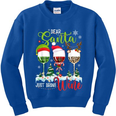 Dear Santa Just Bring Wine Reindeer Dasher Dancer Prancer Gift Kids Sweatshirt