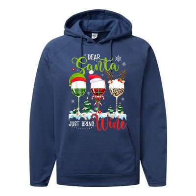 Dear Santa Just Bring Wine Reindeer Dasher Dancer Prancer Gift Performance Fleece Hoodie