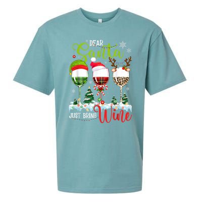 Dear Santa Just Bring Wine Reindeer Dasher Dancer Prancer Gift Sueded Cloud Jersey T-Shirt