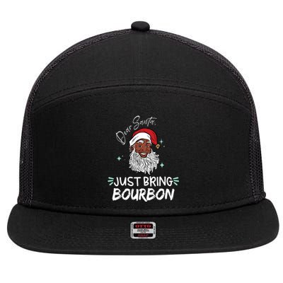 Dear Santa Just Bring Bourbon Funny Black Christmas Santa Gift 7 Panel Mesh Trucker Snapback Hat