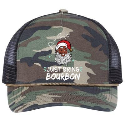 Dear Santa Just Bring Bourbon Funny Black Christmas Santa Gift Retro Rope Trucker Hat Cap