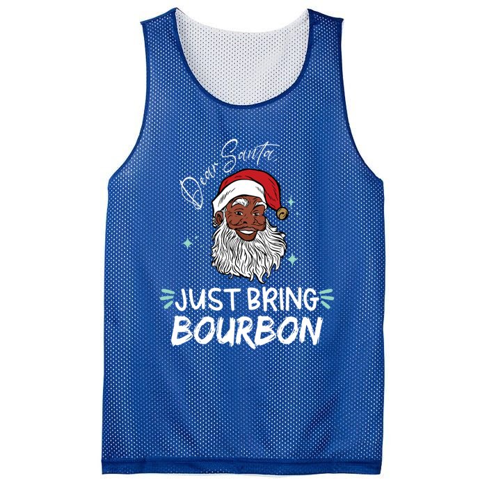 Dear Santa Just Bring Bourbon Funny Black Christmas Santa Gift Mesh Reversible Basketball Jersey Tank