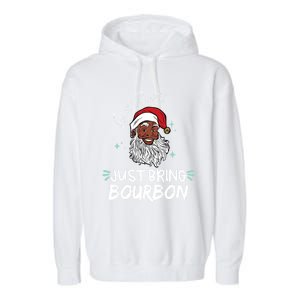 Dear Santa Just Bring Bourbon Funny Black Christmas Santa Gift Garment-Dyed Fleece Hoodie