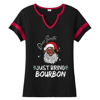 Dear Santa Just Bring Bourbon Funny Black Christmas Santa Gift Ladies Halftime Notch Neck Tee