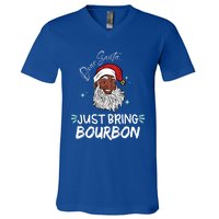 Dear Santa Just Bring Bourbon Funny Black Christmas Santa Gift V-Neck T-Shirt