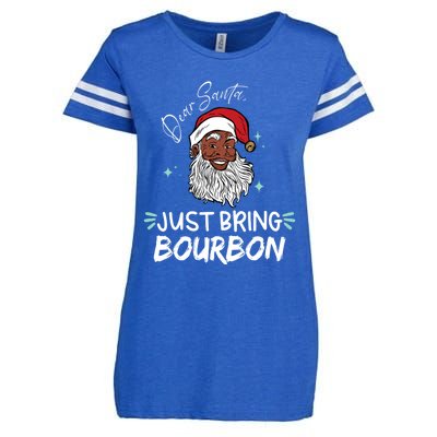 Dear Santa Just Bring Bourbon Funny Black Christmas Santa Gift Enza Ladies Jersey Football T-Shirt