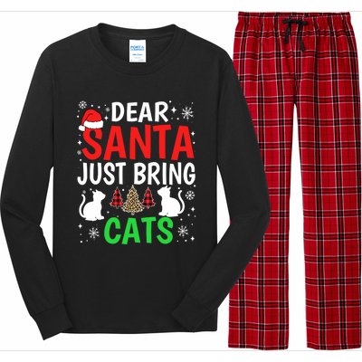 Dear Santa Just Bring Cats Funny Christmas Cat Lover Xmas Cool Gift Long Sleeve Pajama Set