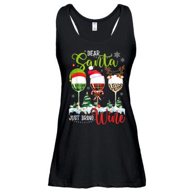 Dear Santa Just Bring Wine Funny Christmas Wine Glasses Ladies Essential Flowy Tank