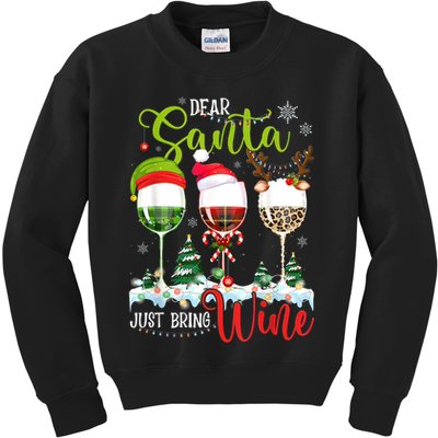 Dear Santa Just Bring Wine Funny Christmas Wine Glasses Kids Sweatshirt