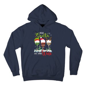 Dear Santa Just Bring Wine Funny Christmas Wine Glasses Hoodie