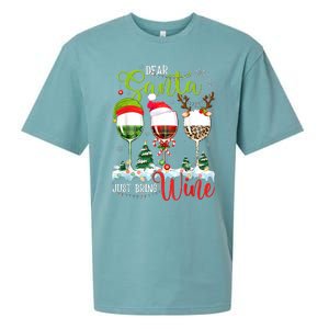 Dear Santa Just Bring Wine Funny Christmas Wine Glasses Sueded Cloud Jersey T-Shirt