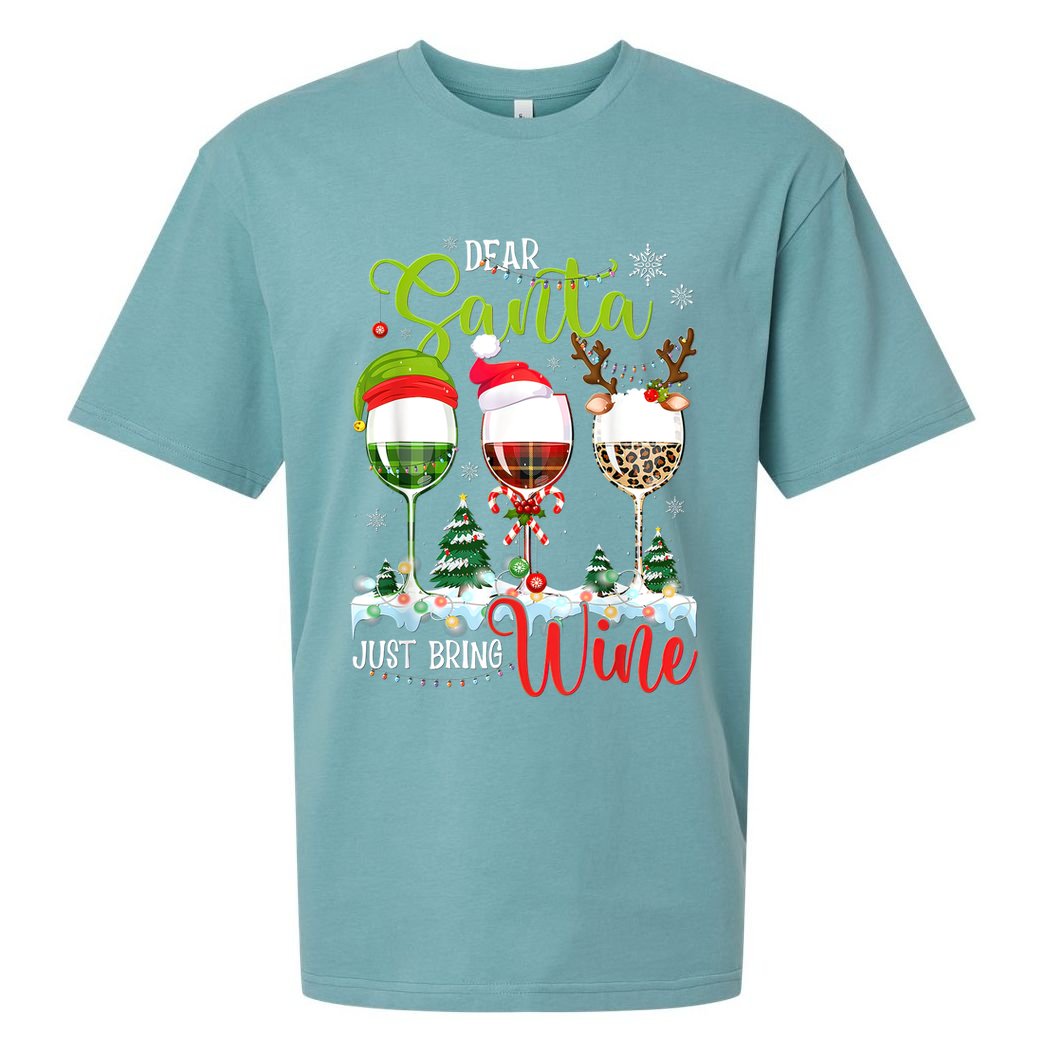 Dear Santa Just Bring Wine Funny Christmas Wine Glasses Sueded Cloud Jersey T-Shirt