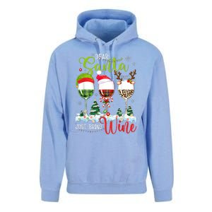 Dear Santa Just Bring Wine Funny Christmas Wine Glasses Unisex Surf Hoodie