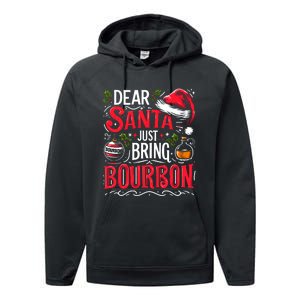 Dear Santa Just Bring Bourbon Christmas Pajamas Performance Fleece Hoodie