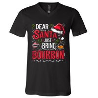 Dear Santa Just Bring Bourbon Christmas Pajamas V-Neck T-Shirt