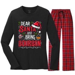 Dear Santa Just Bring Bourbon Christmas Pajamas Women's Long Sleeve Flannel Pajama Set 