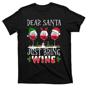 Dear Santa Just Bring Wine Christmas Santa Hat Drinking T-Shirt