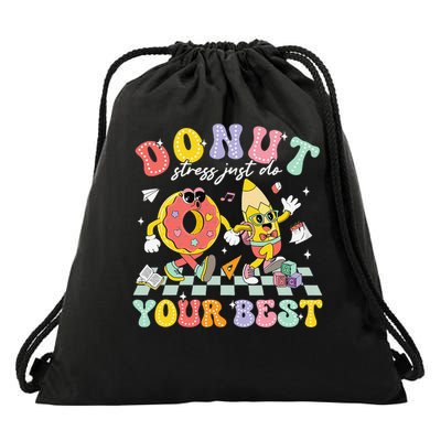 Donut Stress Just Do Your Best Groovy Testing Day Teachers Drawstring Bag