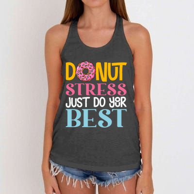 Donut Stress Just Do Your Best Rock The Test Day Teacher Women's Knotted Racerback Tank