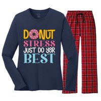 Donut Stress Just Do Your Best Rock The Test Day Teacher Women's Long Sleeve Flannel Pajama Set 