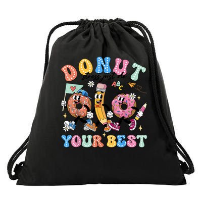 Donut Stress Just Do Your Best Groovy Testing Day Drawstring Bag