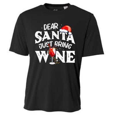 Dear Santa Just Bring Wine Funny Christmas Cooling Performance Crew T-Shirt