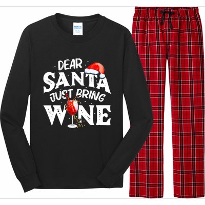 Dear Santa Just Bring Wine Funny Christmas Long Sleeve Pajama Set