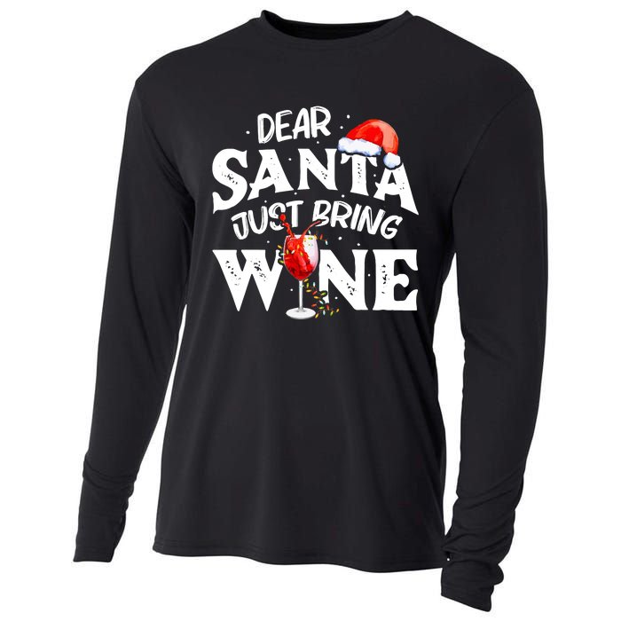 Dear Santa Just Bring Wine Funny Christmas Cooling Performance Long Sleeve Crew