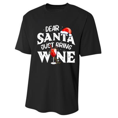 Dear Santa Just Bring Wine Funny Christmas Performance Sprint T-Shirt