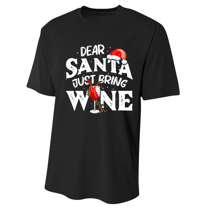 Dear Santa Just Bring Wine Funny Christmas Performance Sprint T-Shirt