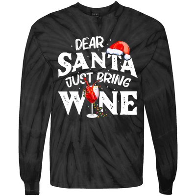 Dear Santa Just Bring Wine Funny Christmas Tie-Dye Long Sleeve Shirt