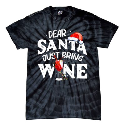 Dear Santa Just Bring Wine Funny Christmas Tie-Dye T-Shirt